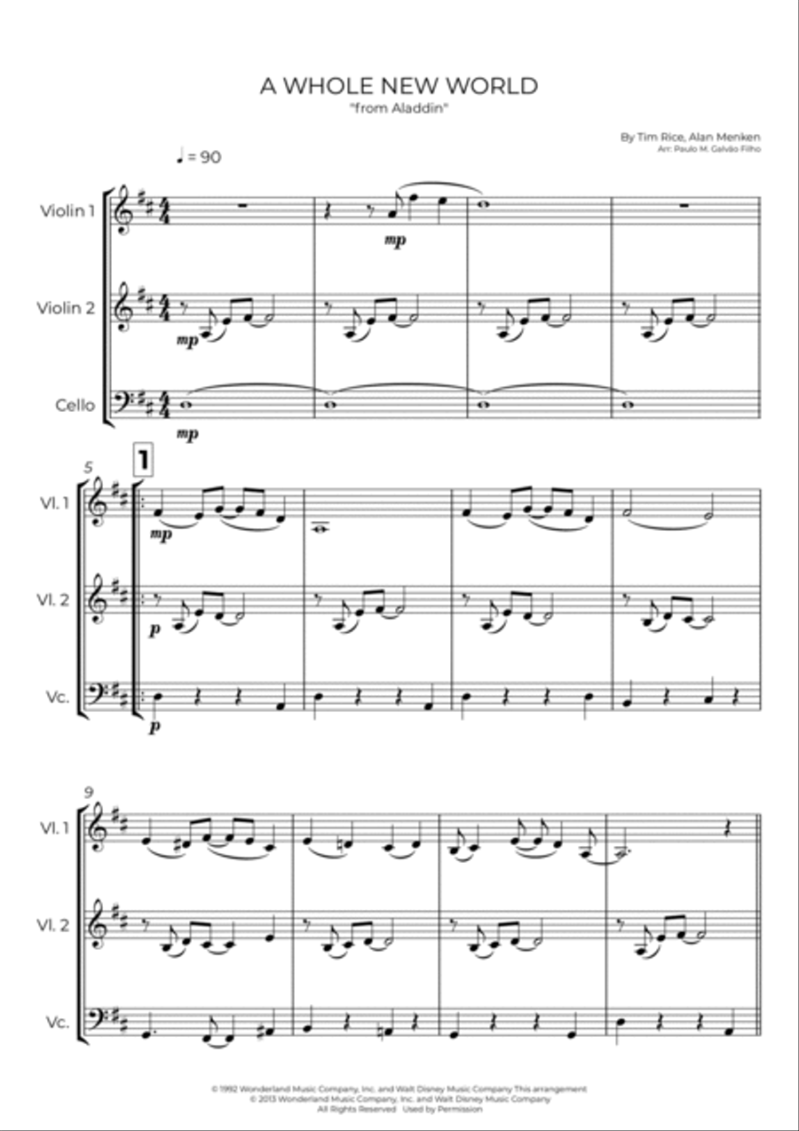 A Whole New World String Trio scores gallery preview page 2