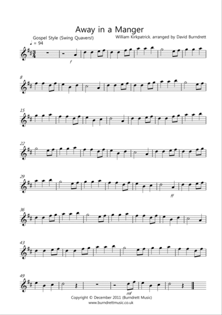 Away in a Manger (Gospel Style!) for Alto Saxophone and Piano Alto Saxophone scores gallery preview page 3