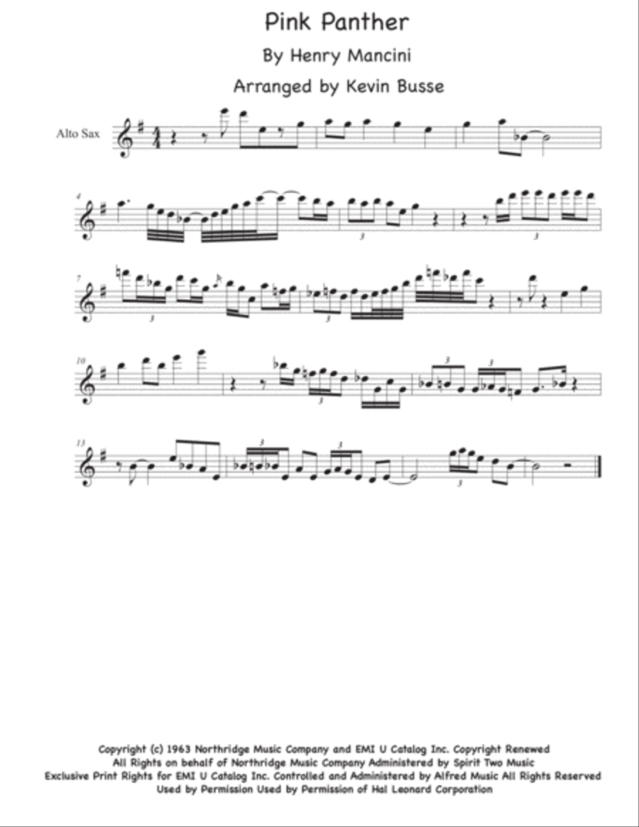 The Pink Panther from THE PINK PANTHER Alto Saxophone scores gallery preview page 1