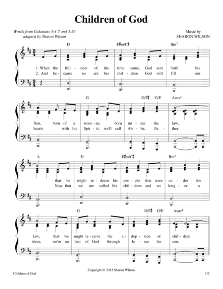 Children of God by Sharon Wilson Piano, Vocal, Guitar - Digital Sheet Music