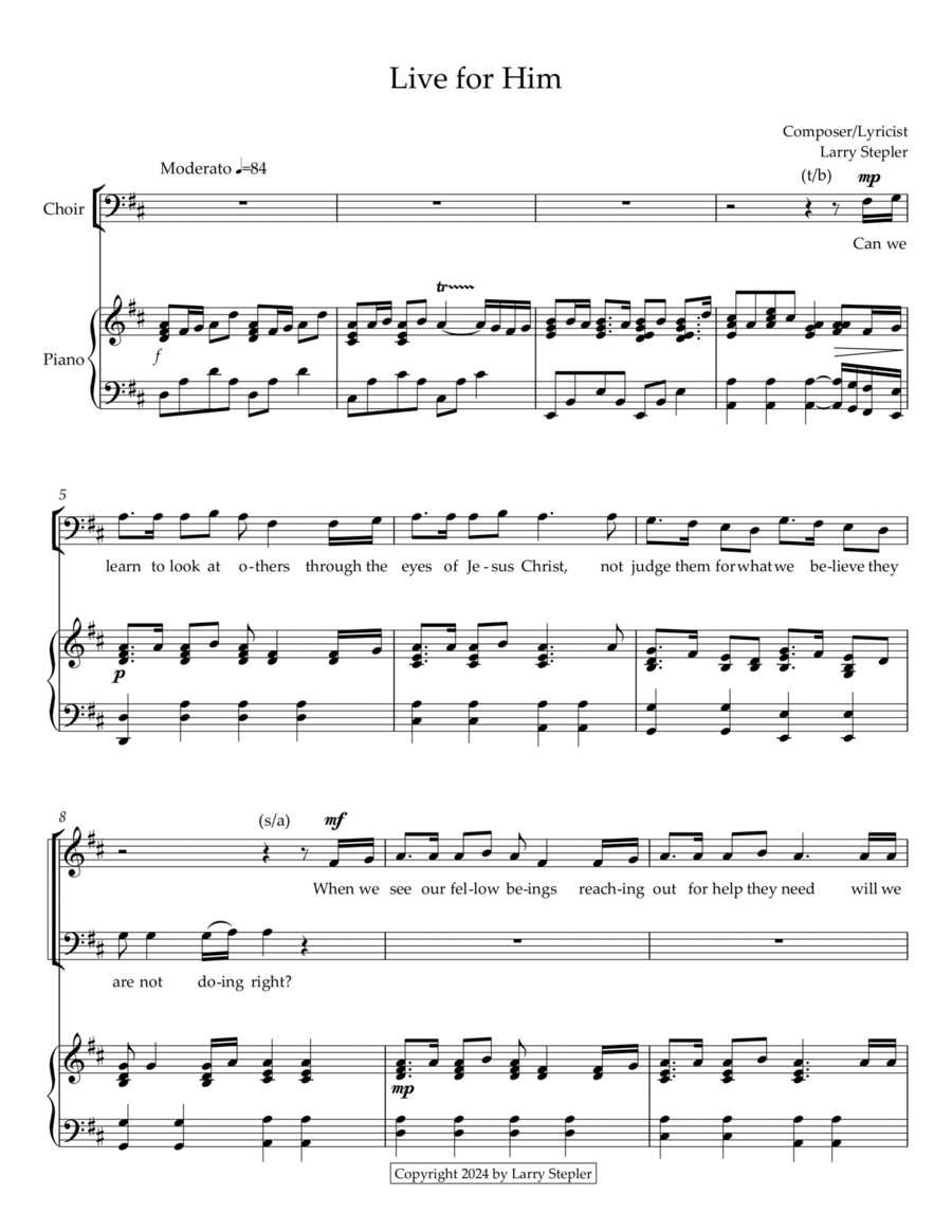 Live for Him Live for Him 4-Part scores gallery preview page 1