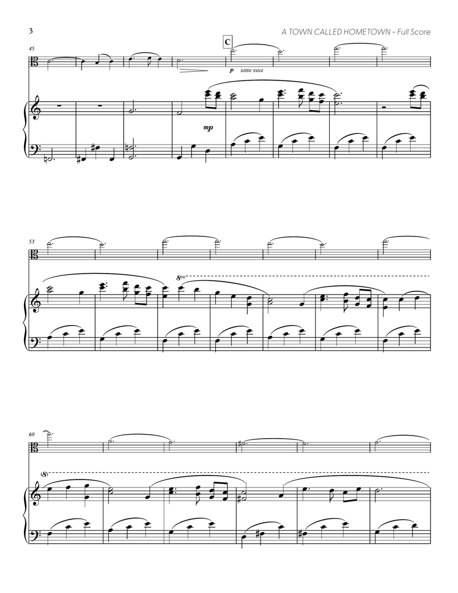 A Town Called Hometown (from DELTARUNE) (for Solo Viola with Piano Accompaniment) Piano Accompaniment scores gallery preview page 4