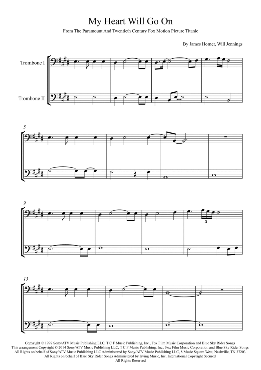 My Heart Will Go On (love Theme From 'titanic') Trombone Duet scores gallery preview page 1