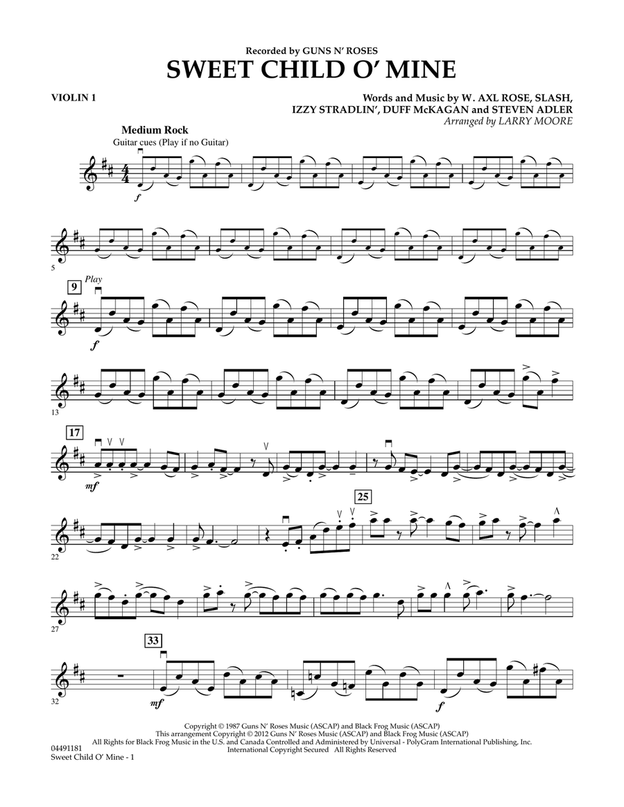 Sweet Child O' Mine - Violin 1 Orchestra scores gallery preview page 1