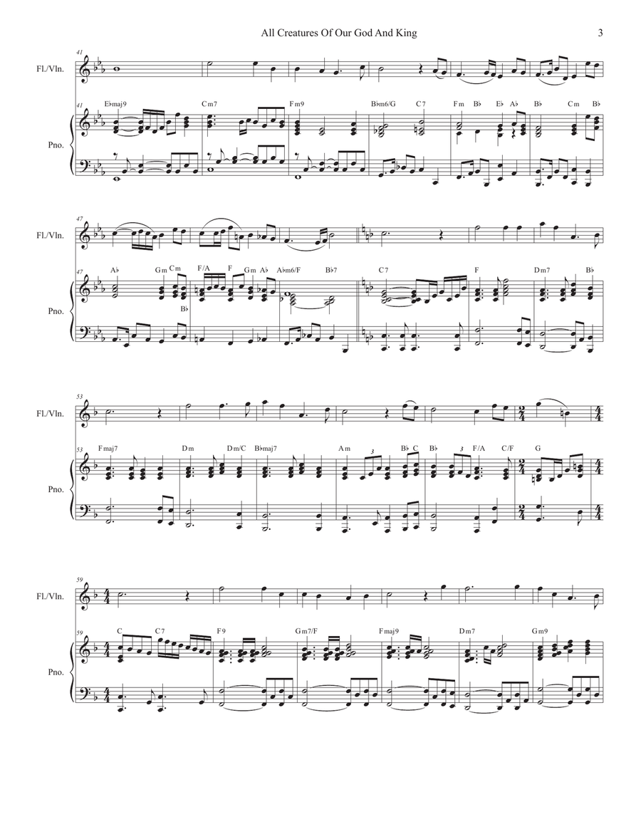 All Creatures Of Our God And King (Flute or Violin solo and Piano) Flute scores gallery preview page 3
