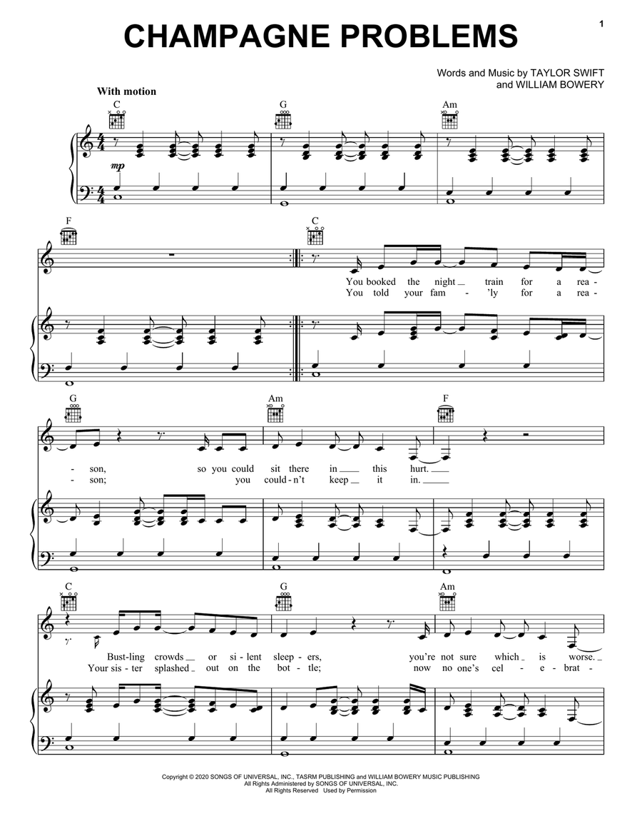 champagne problems Piano, Vocal, Guitar scores gallery preview page 1