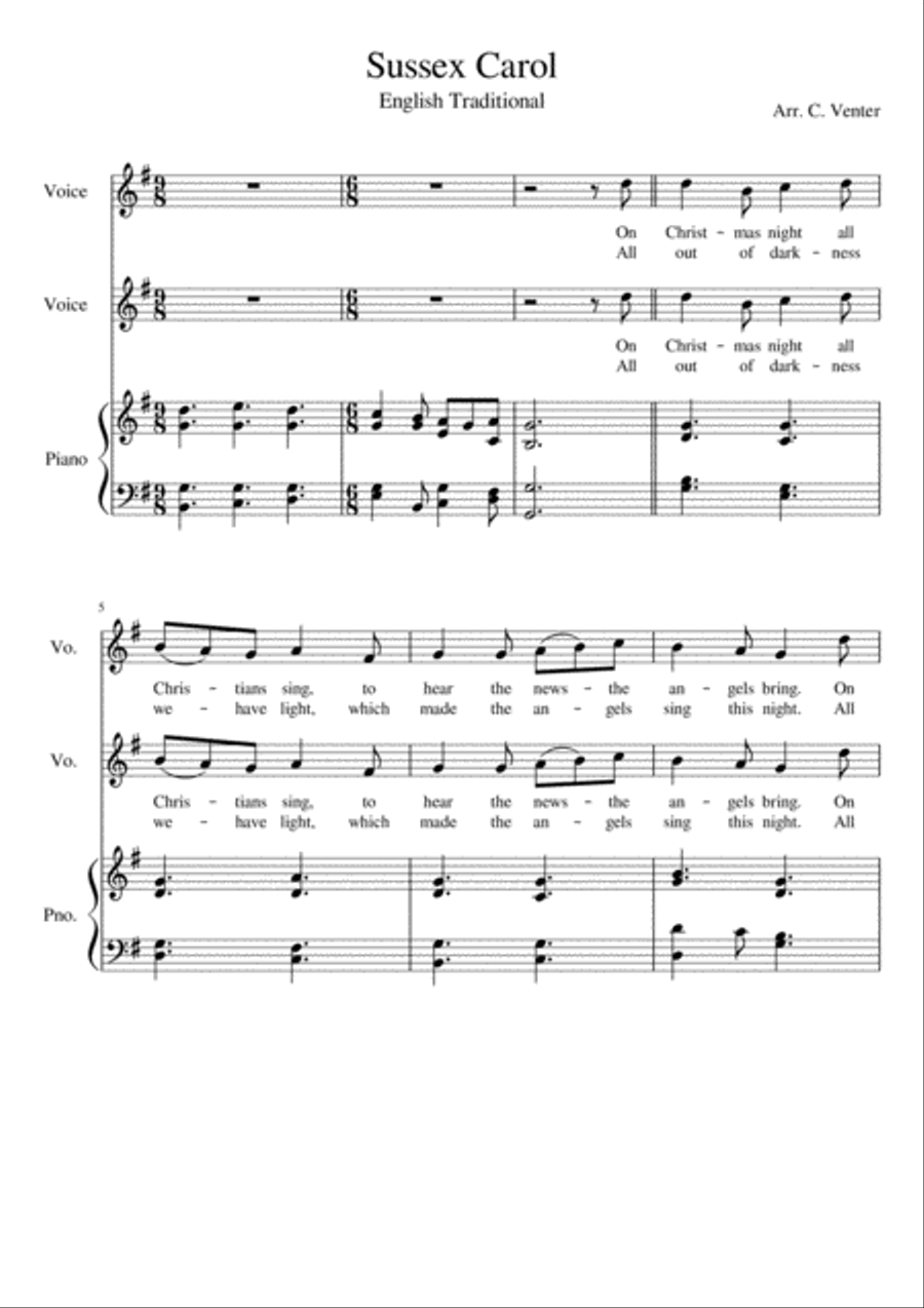 Sussex Carol Easy Piano scores gallery preview page 1