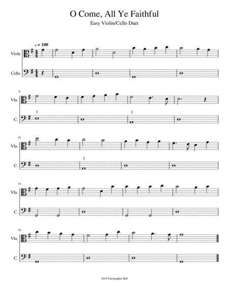 O Come, All Ye Faithful - Easy Viola/Cello Duet