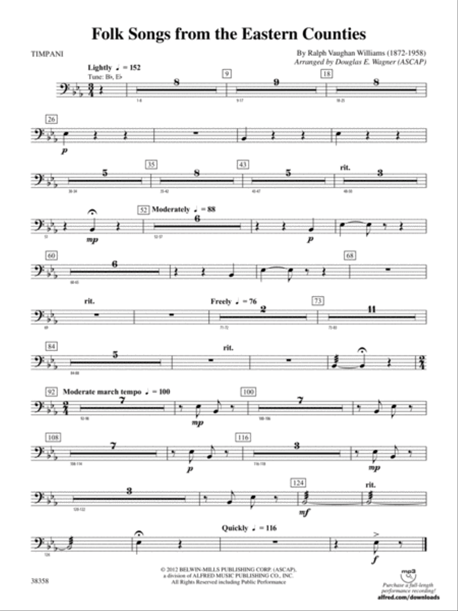 Folksongs from the Eastern Counties: Timpani Concert Band scores gallery preview page 1