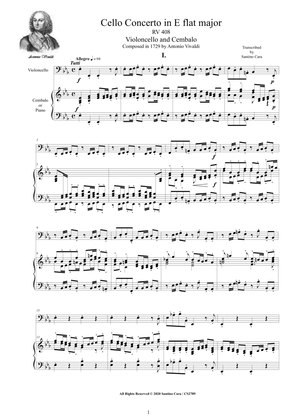 Book cover for Vivaldi - Cello Concerto in E flat RV 408 for Cello and Cembalo (or Piano)