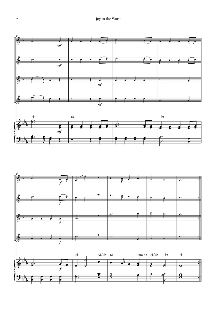 Joy to the World | STUNNING Arrangement Saxophone Quartet scores gallery preview page 2