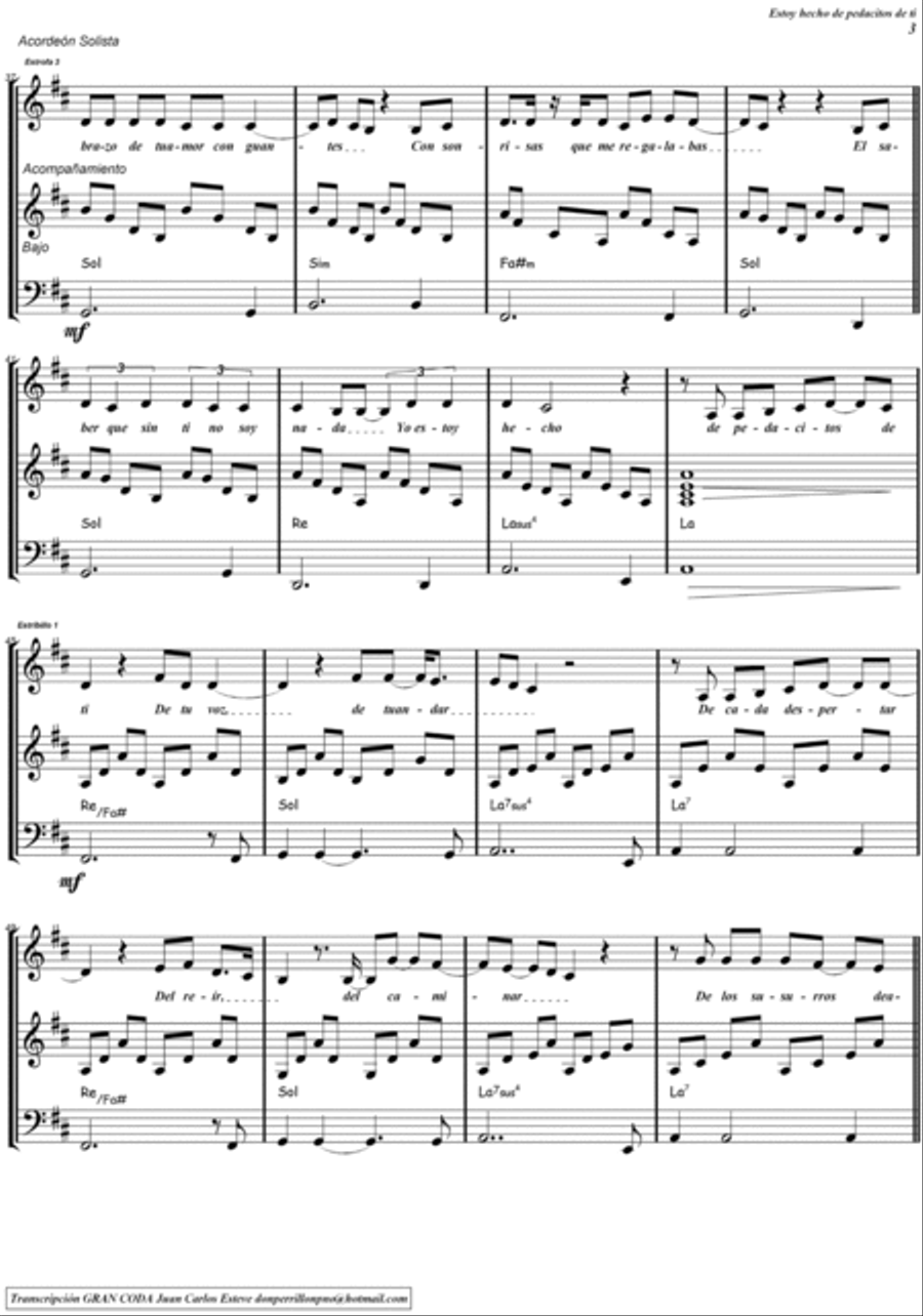 Estoy Hecho De Pedacitos De Ti Accordion scores gallery preview page 3