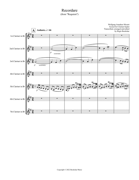 Recordare (from "Requiem") (F) (Clarinet Septet)