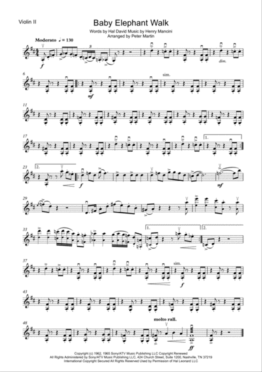 Baby Elephant Walk from the Paramount Picture HATARI! String Quartet scores gallery preview page 4