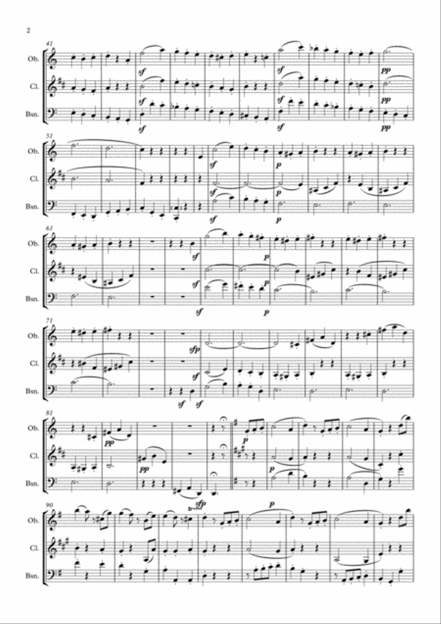 Beethoven: String Trio No.3 in G Op.9 No.1 Mvt.III Scherzo - woodwind trio Woodwind Quintet scores gallery preview page 2
