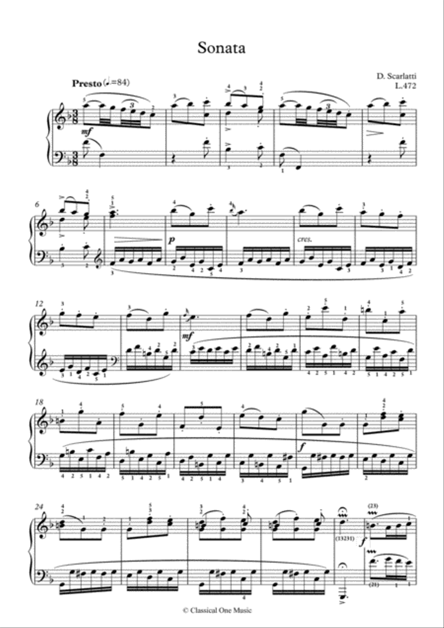 Scarlatti-Sonata in F-Major L.472 K.483(piano) Piano Solo scores gallery preview page 2