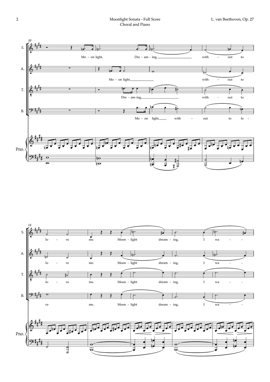 Moonlight Sonata by Beethoven for Choral and Piano 4-Part scores gallery preview page 3