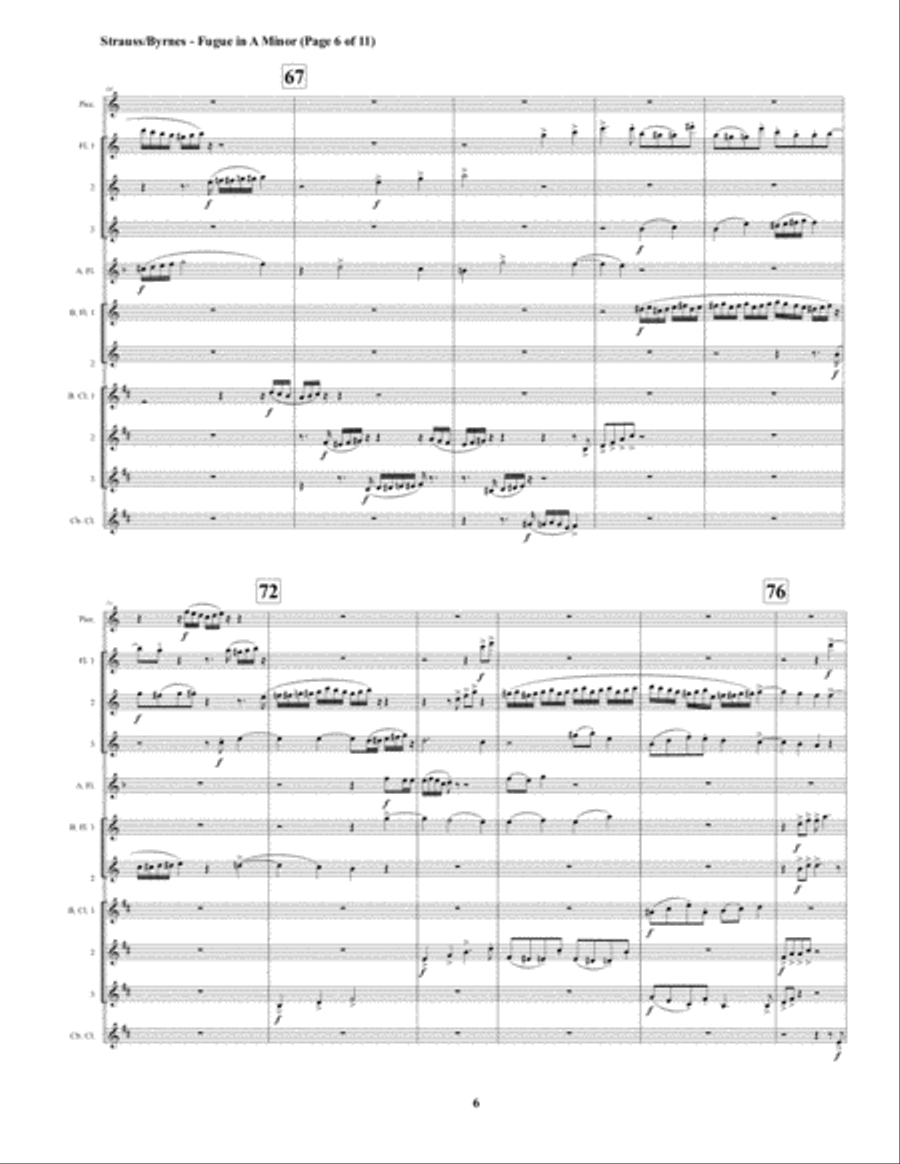 Fugue in A Minor by Richard Strauss for Strauss - Fugue - Flute Septet + 3 Bass Clarinets, Contrabas Woodwind Ensemble scores gallery preview page 6