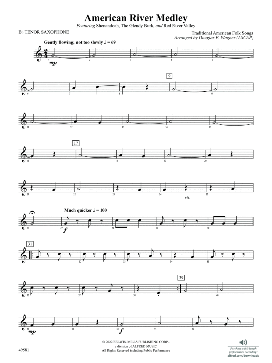 American River Medley: B-flat Tenor Saxophone