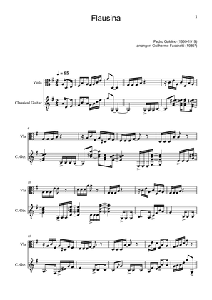 Book cover for Pedro Galdino - Flausina. Arrangement for Viola and Classical Guitar