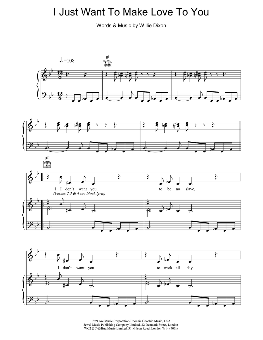 I Just Wanna Make Love To You Piano, Vocal, Guitar scores gallery preview page 1