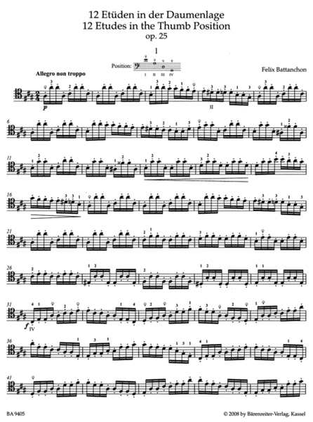 12 Etueden in der Daumenlage for Solo Violoncello op. 25