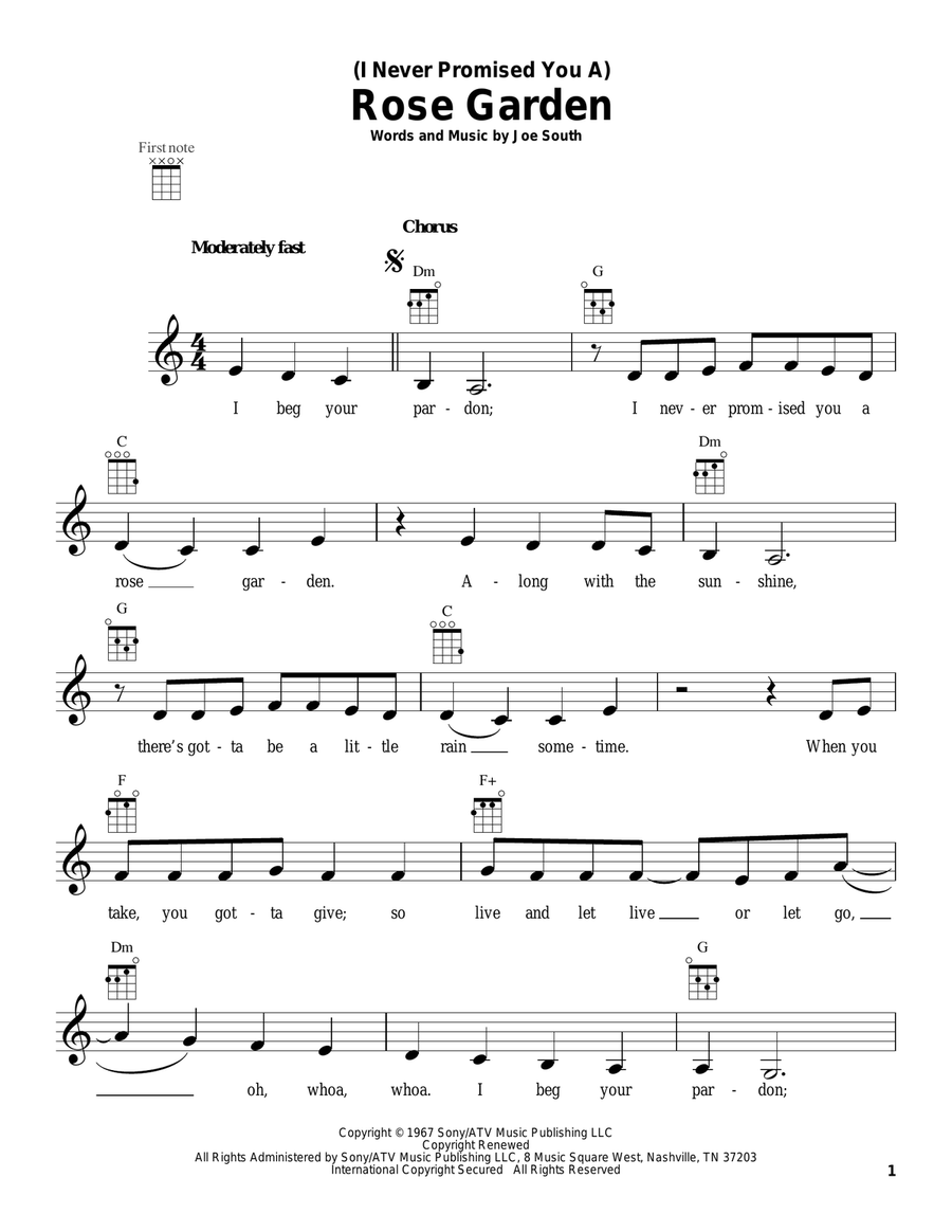 (I Never Promised You A) Rose Garden Ukulele scores gallery preview page 1