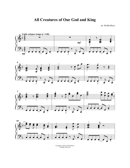 All Creatures of our God and King--for Piano Solo image number null