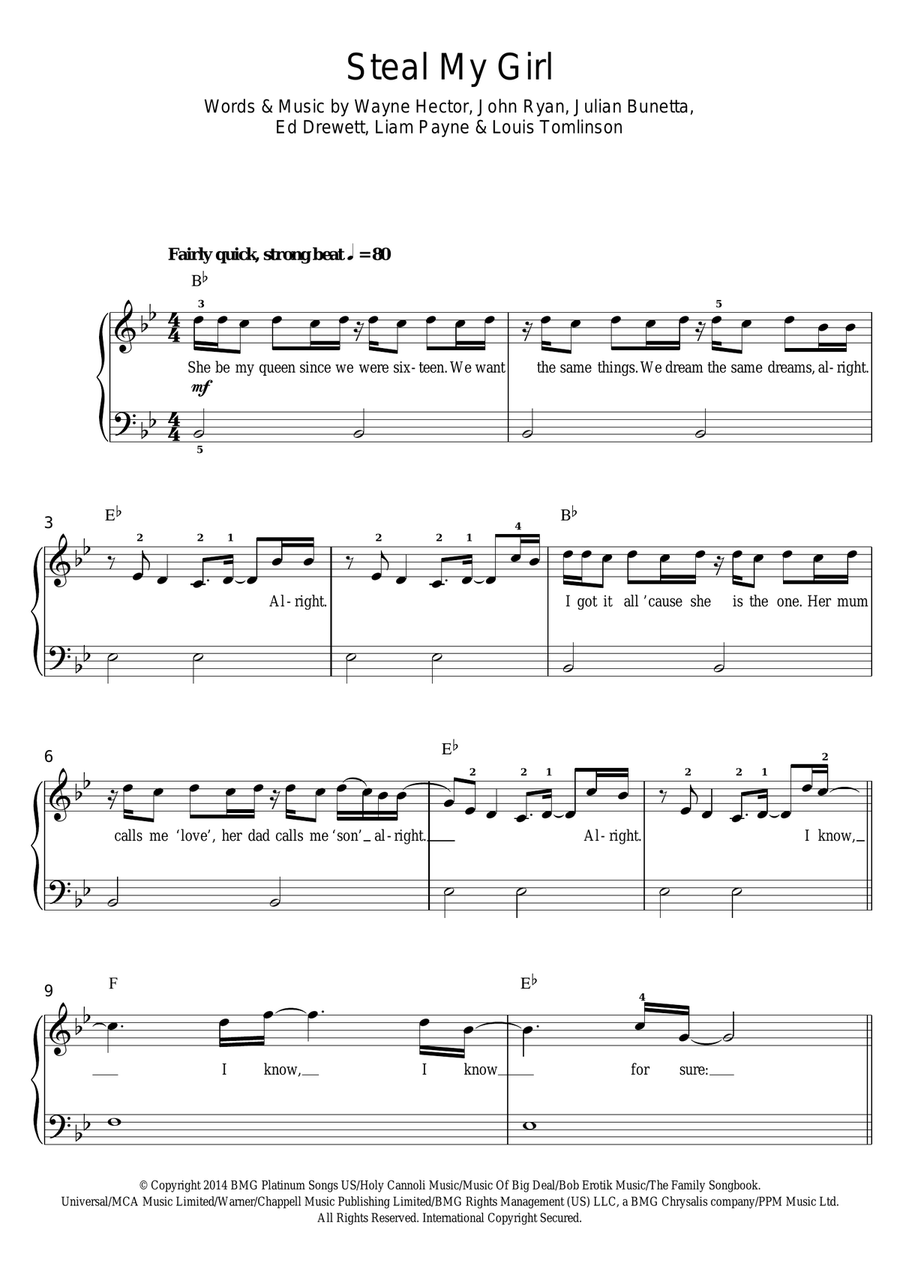 Steal My Girl Easy Piano scores gallery preview page 1