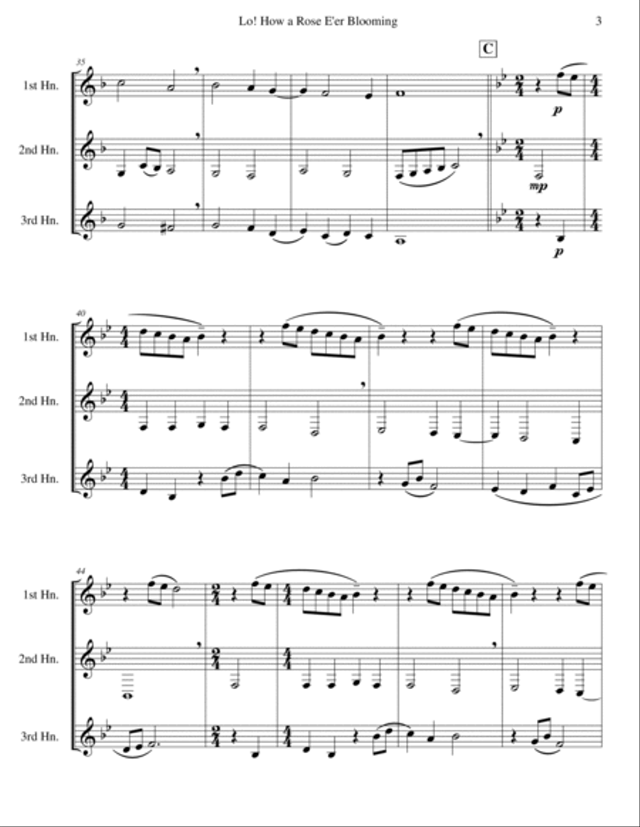 Lo! How a Rose E'er Blooming (Horn Trio) Brass Trio scores gallery preview page 3