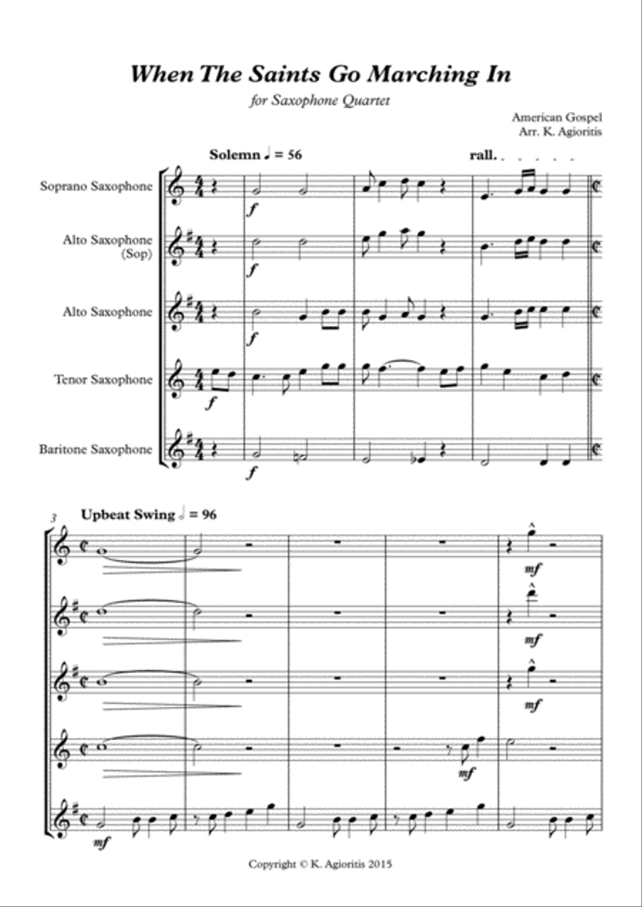 When the Saints Go Marching In - for Saxophone Quartet Saxophone Quartet scores gallery preview page 2