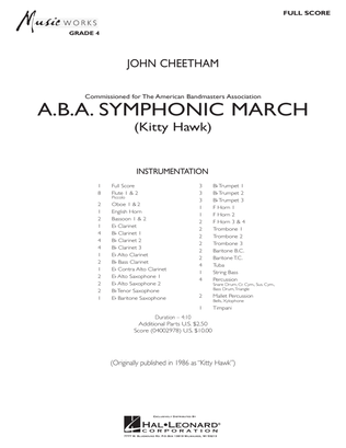 Book cover for A.B.A. Symphonic March (Kitty Hawk) - Conductor Score (Full Score)