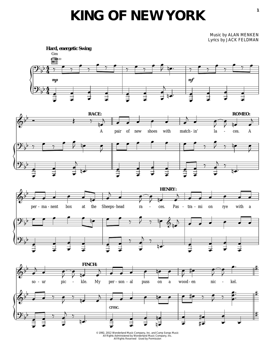 King Of New York King Of New York Piano, Vocal, Guitar scores gallery preview page 1