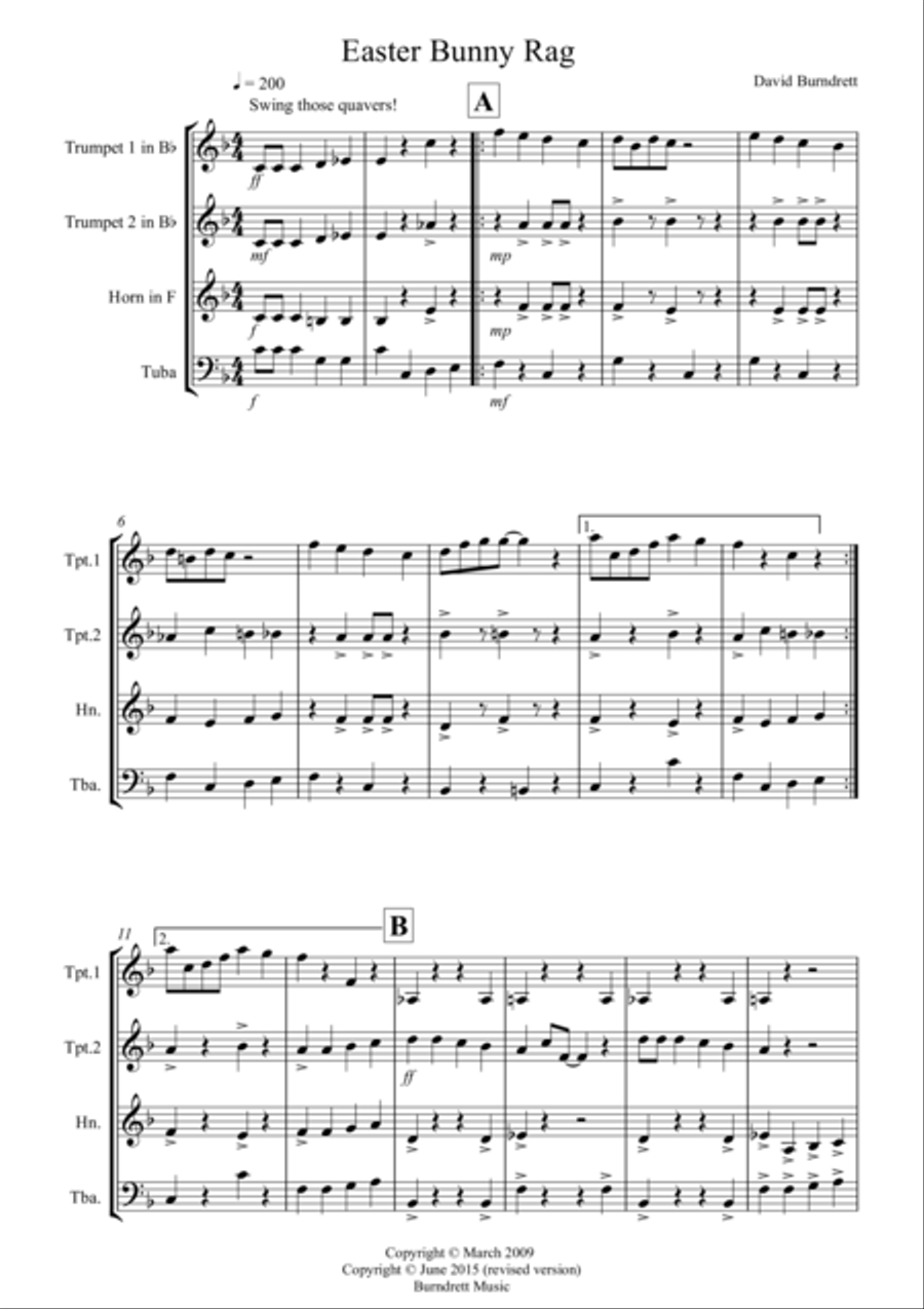 Easter Bunny Rag for Brass Quartet Brass Quartet scores gallery preview page 1