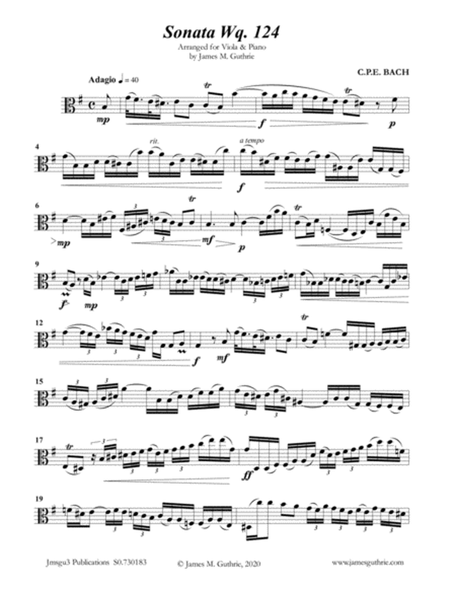 CPE BACH: Sonata in E Minor WQ124 for Viola & Piano image number null