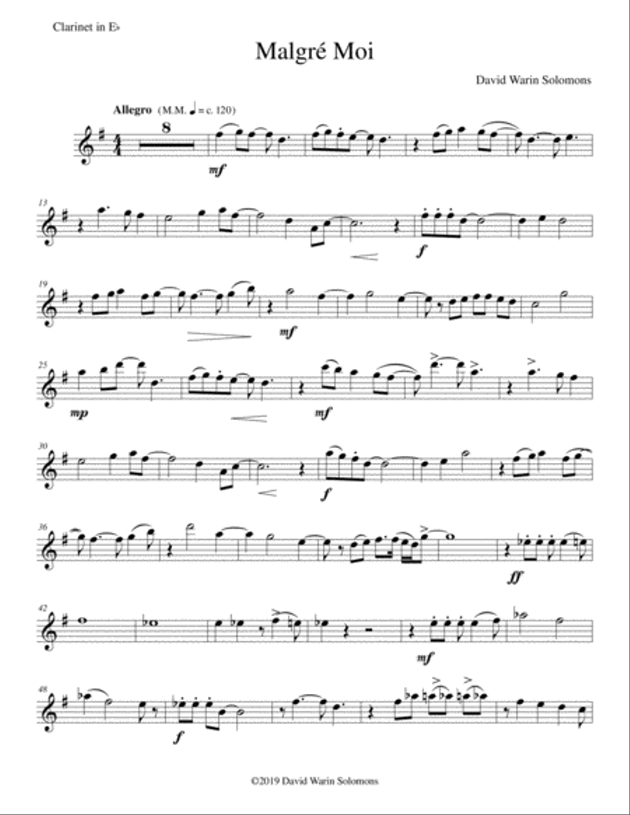 Malgré Moi for clarinet quintet (E flat, 2 B flats, alto and bass) Clarinet Quintet scores gallery preview page 6