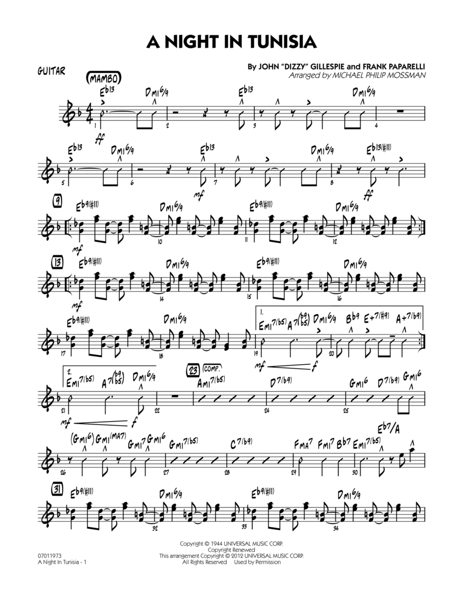 A Night In Tunisia - Guitar Jazz Ensemble scores gallery preview page 1