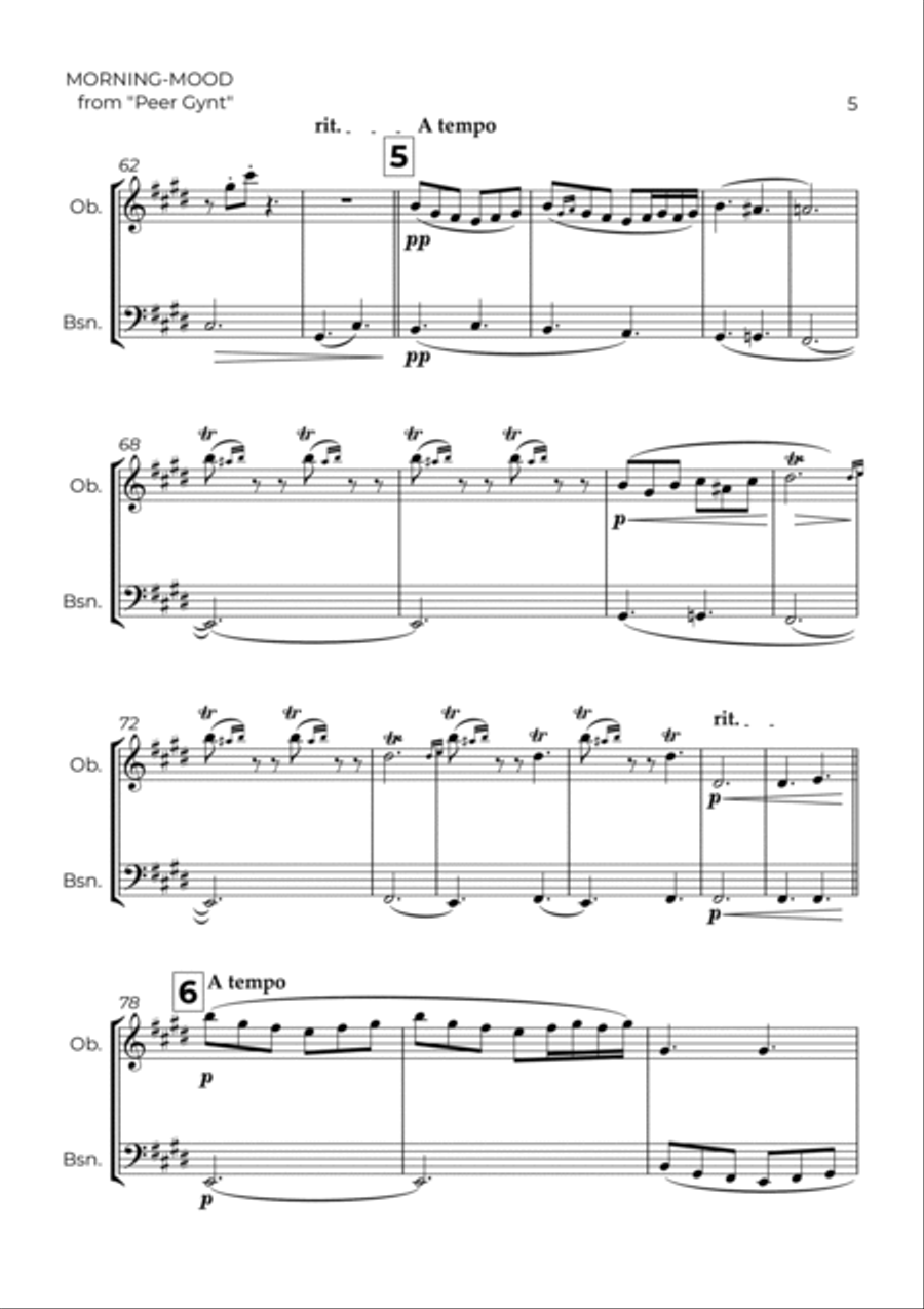 MORNING-MOOD - EDVARD GRIEG - OBOE & BASSOON Woodwind Duet scores gallery preview page 5