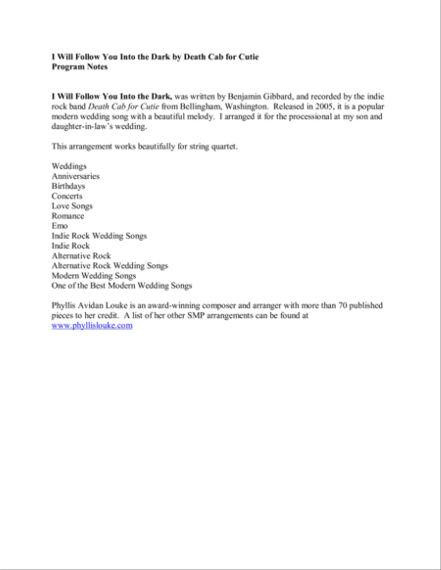 I Will Follow You Into The Dark String Quartet scores gallery preview page 2