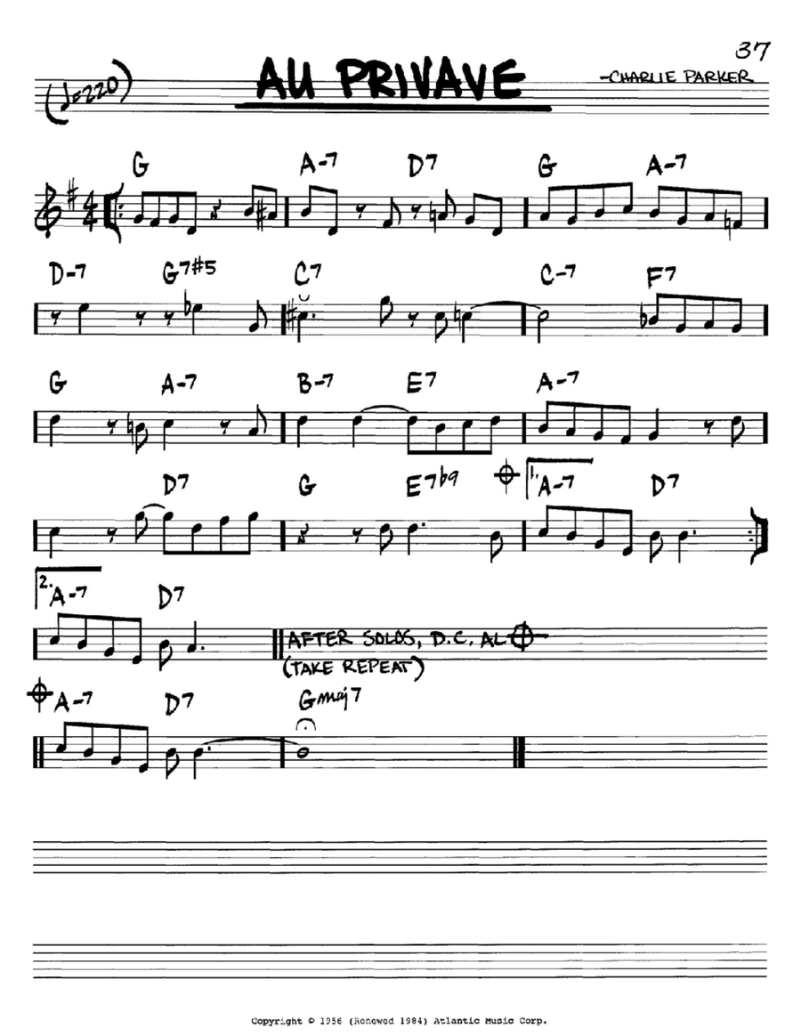Au Privave B-Flat Instrument scores gallery preview page 1