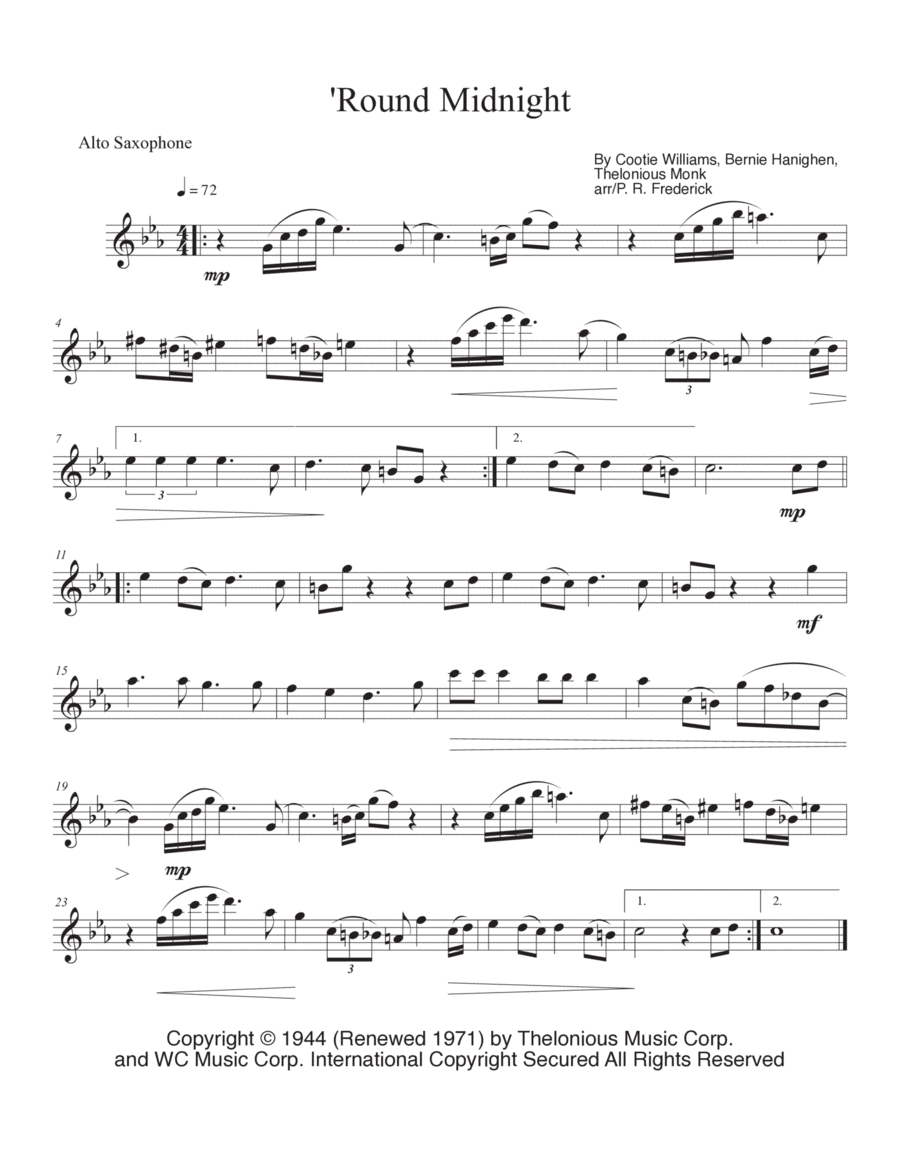'round Midnight Alto Saxophone scores gallery preview page 1