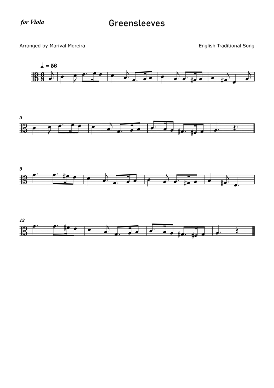 Greensleeves - Viola solo Viola Solo scores gallery preview page 1