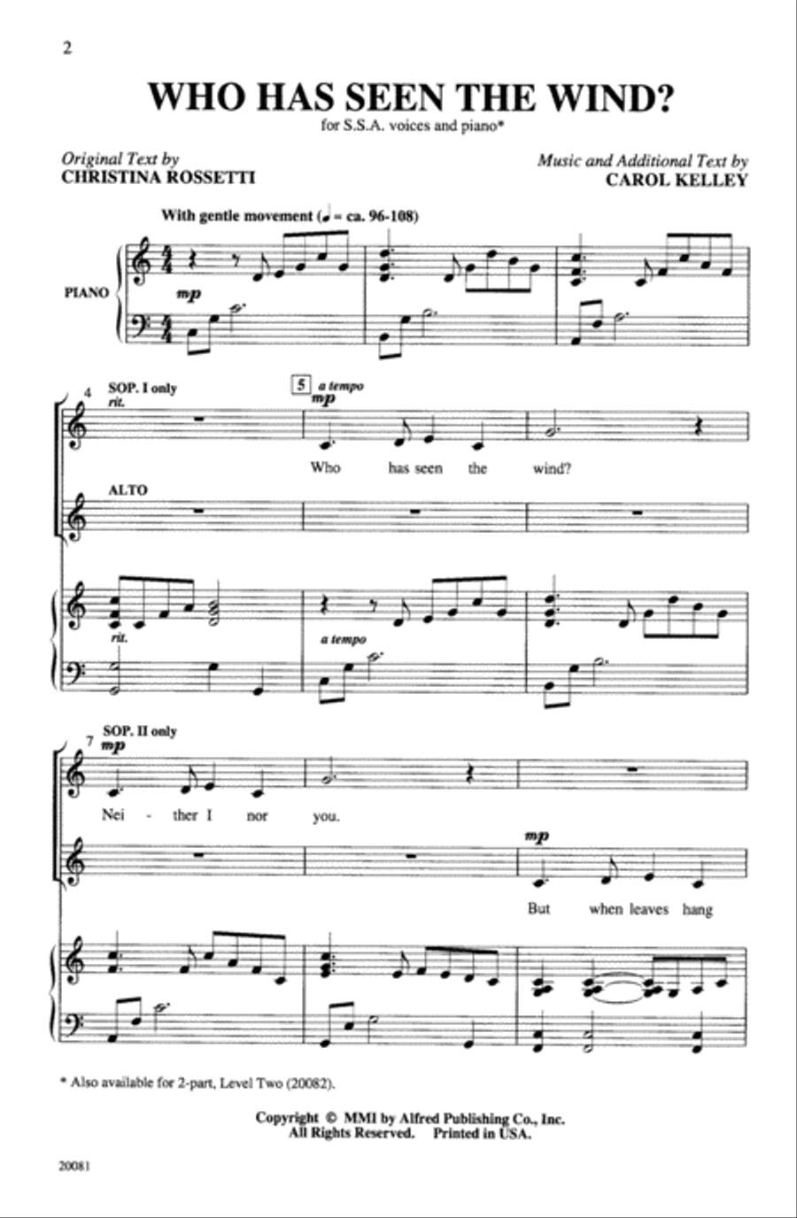 Who Has Seen the Wind? Who Has Seen the Wind? Choir scores gallery preview page 1