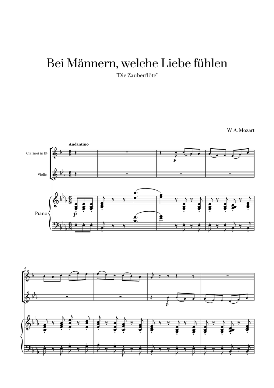 W. A. Mozart - Bei Männern, welche Liebe fühlen (for Clarinet, Violin and Piano)