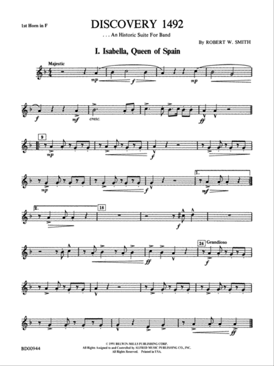 Discovery 1492: 1st F Horn Concert Band scores gallery preview page 1