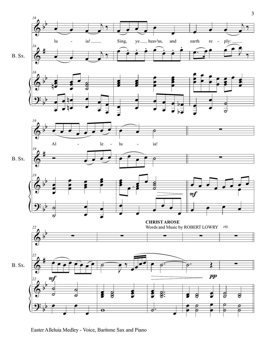 3 GREAT EASTER HYMNS (Voice, Baritone Sax & Piano with Score/Parts) Small Ensemble scores gallery preview page 4