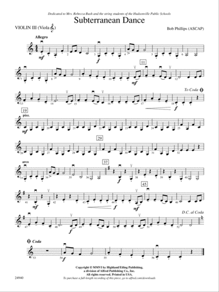 Subterranean Dance: 3rd Violin (Viola [TC]) String Orchestra scores gallery preview page 1
