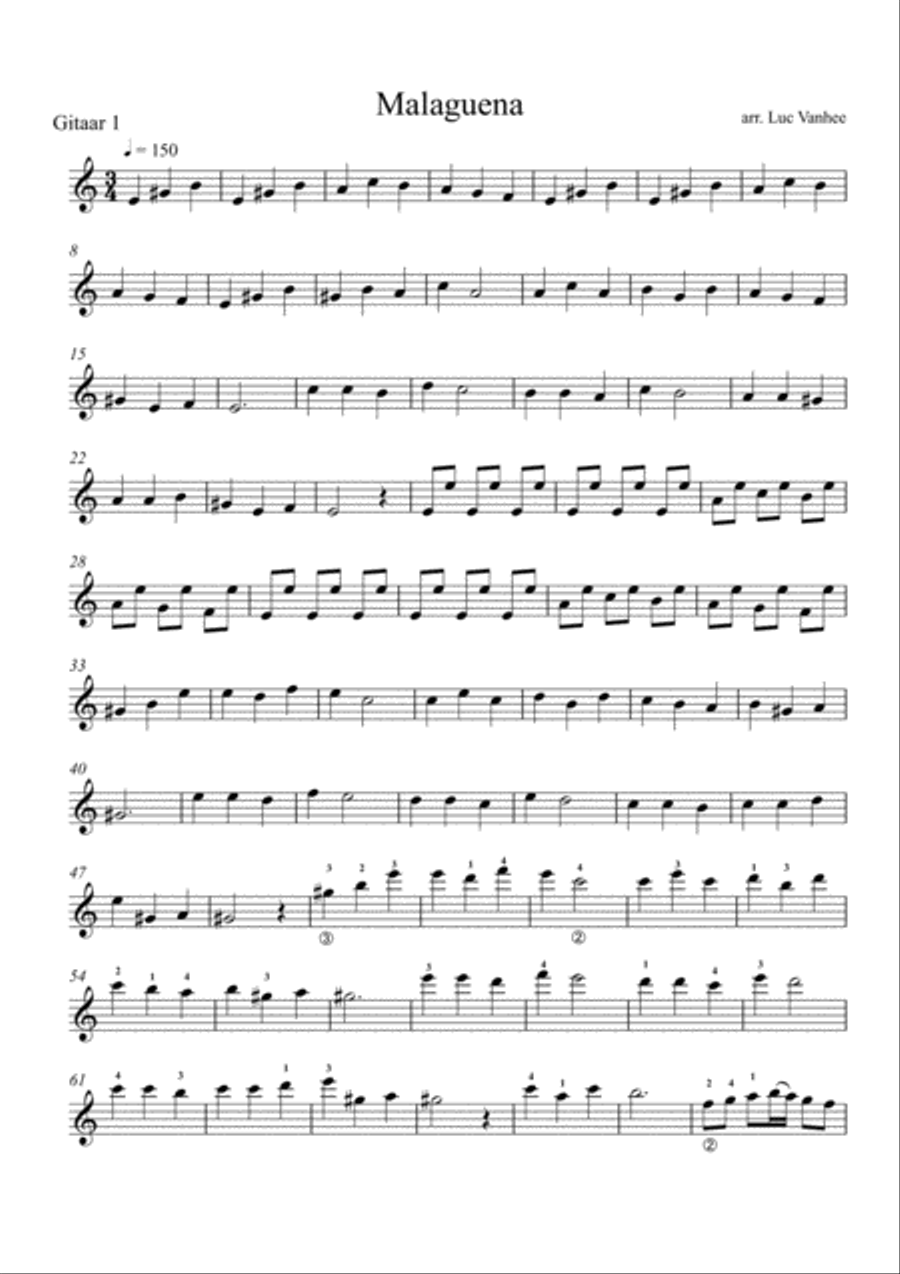 Malaguena guitar 1 Malaguena guitar 1 Guitar Solo scores gallery preview page 1