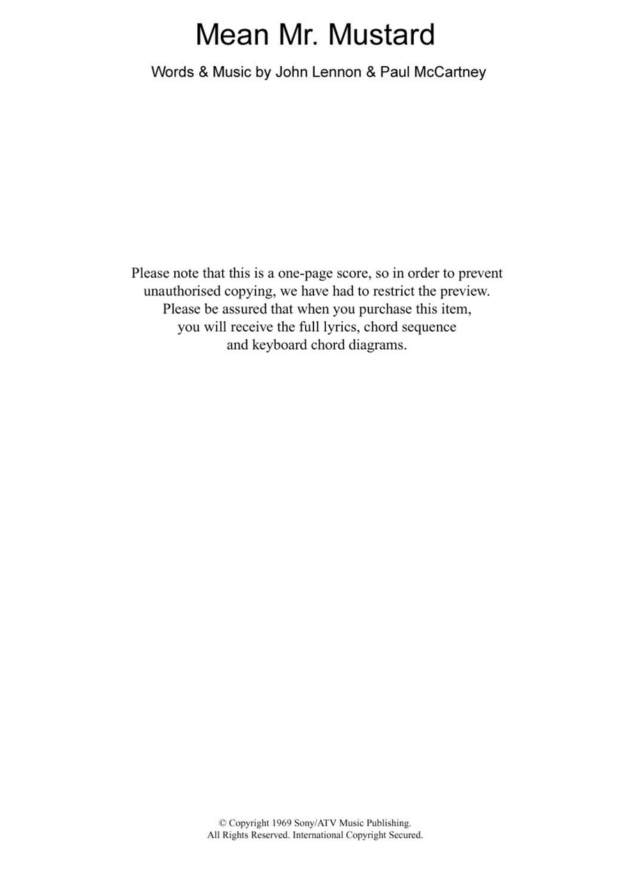 Mean Mr Mustard Mean Mr Mustard Piano Solo scores gallery preview page 1