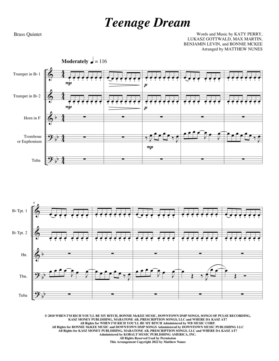 Teenage Dream Chamber Music scores gallery preview page 1